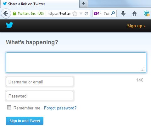 Twitter Share in popup